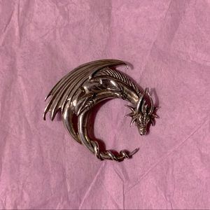 Sterling Silver Dragon on Crescent Moon Pendant